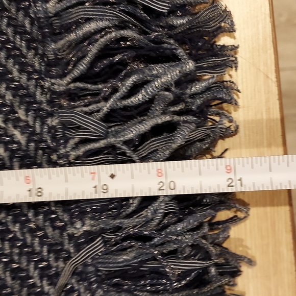 NWOT Women's White House Black Market Size M Blue Metallic Knit Fringe Sweater - Picture 10 of 11